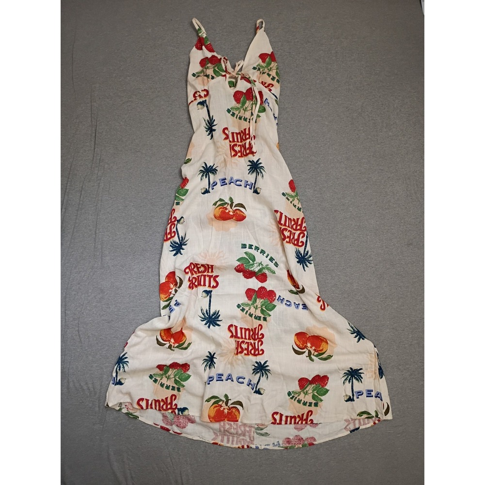 Paper Heart Fresh Fruit Print Print Linen Blend Maxi Dress White Large Farmer